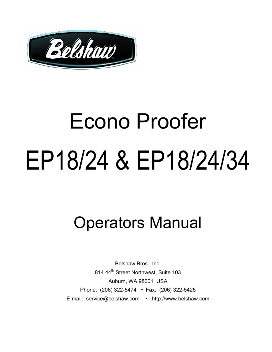 Belshaw Adamatic EP18-24 Proofer User Manual | 25 pages