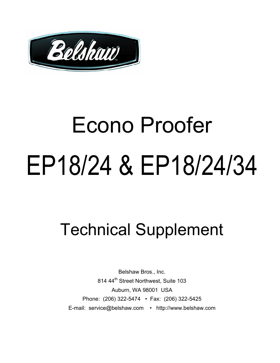 Econo proofer, Technical supplement | Belshaw Adamatic EP18-24 Proofer User Manual | Page 13 / 25