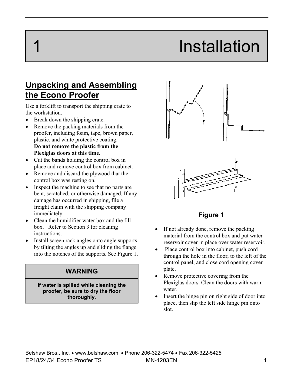 1 installation, Unpacking and assembling the econo proofer | Belshaw Adamatic EP18-24 Proofer User Manual | Page 19 / 25