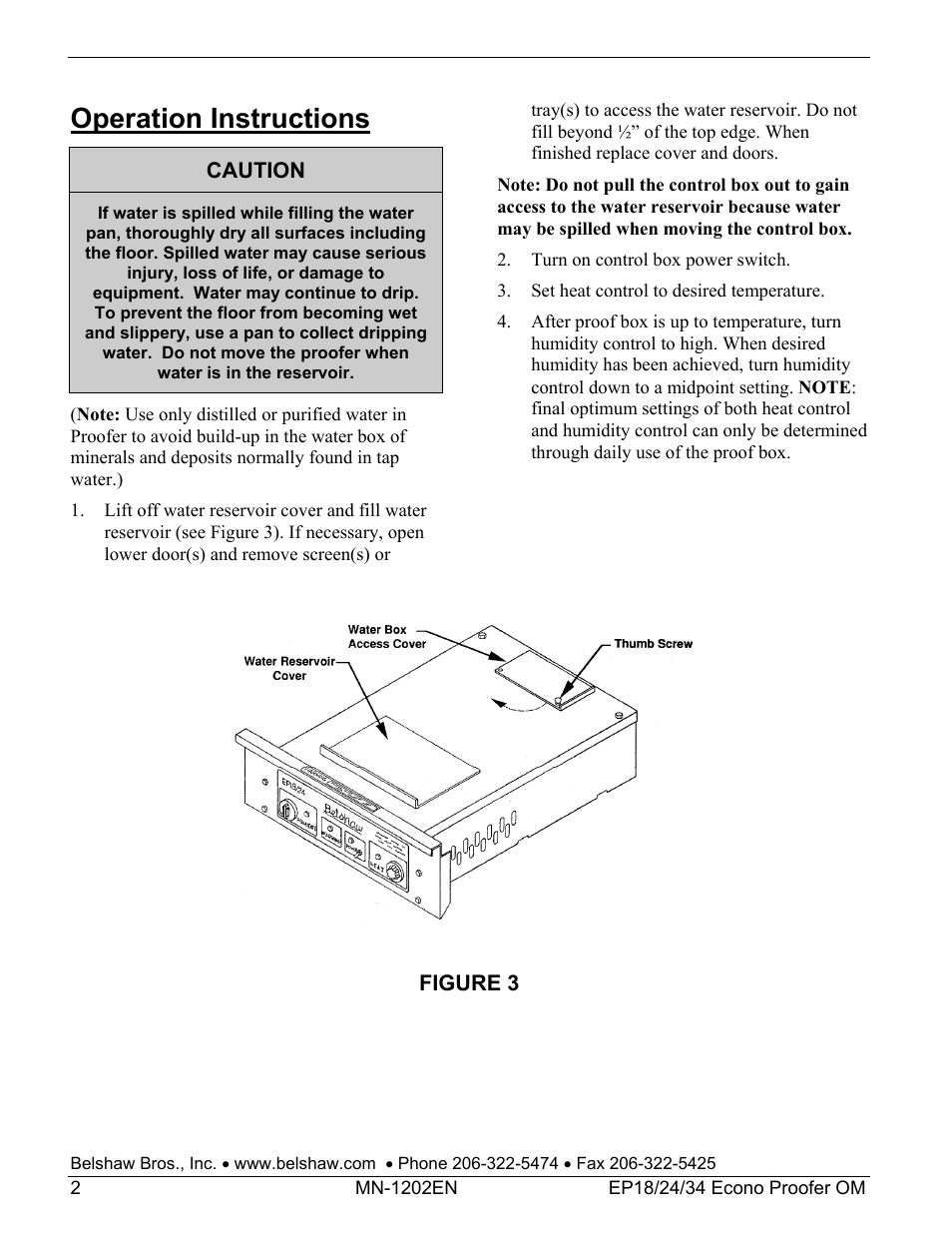 Operation instructions | Belshaw Adamatic EP18-24 Proofer User Manual | Page 8 / 25