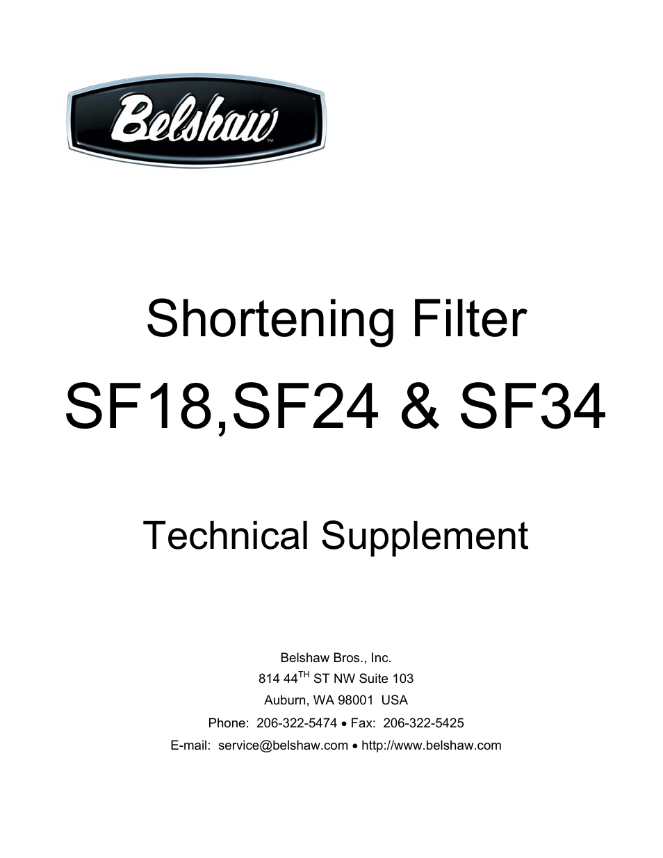 Shortening filter, Technical supplement | Belshaw Adamatic SF18 Shortening Filter User Manual | Page 11 / 23