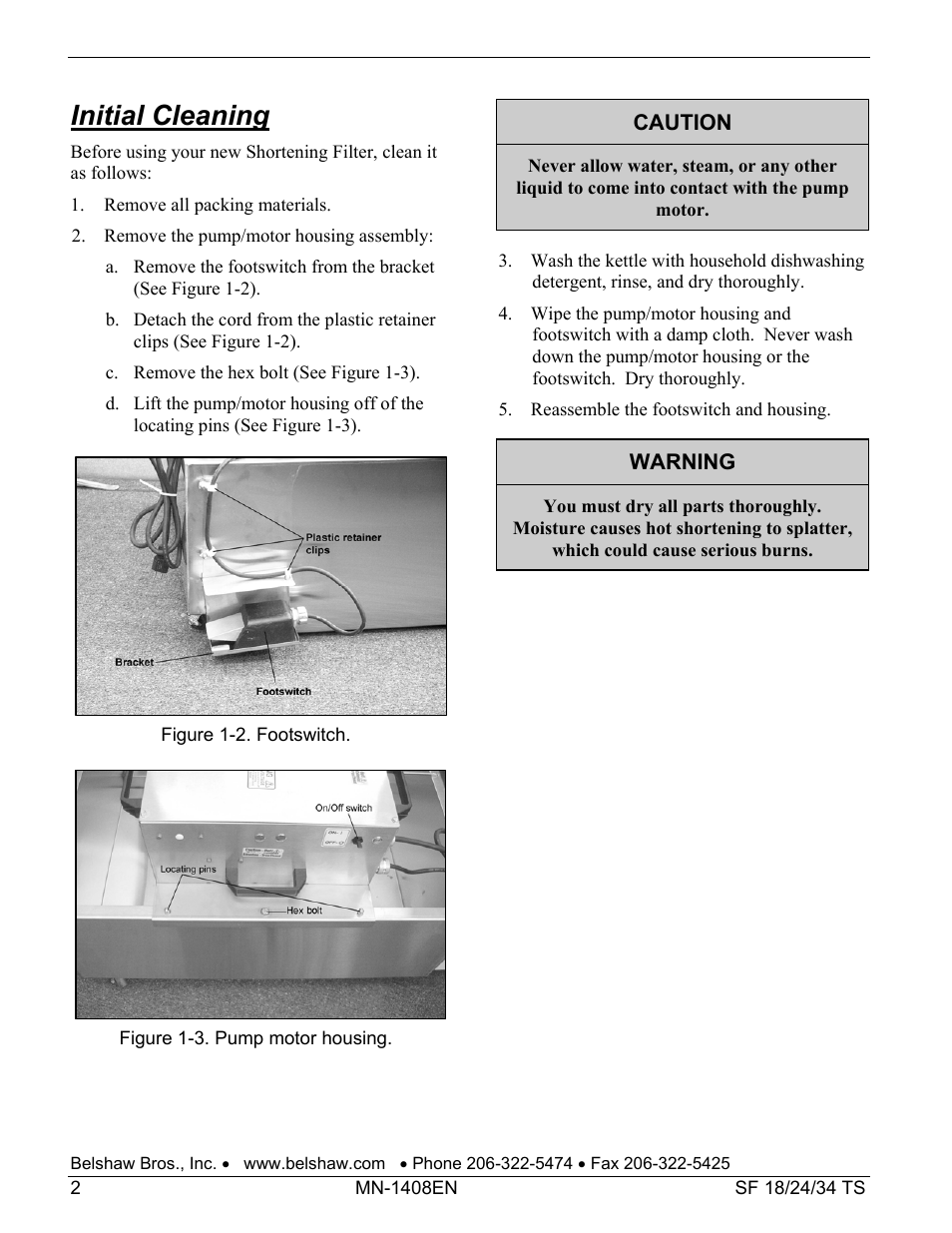 Initial cleaning | Belshaw Adamatic SF18 Shortening Filter User Manual | Page 18 / 23