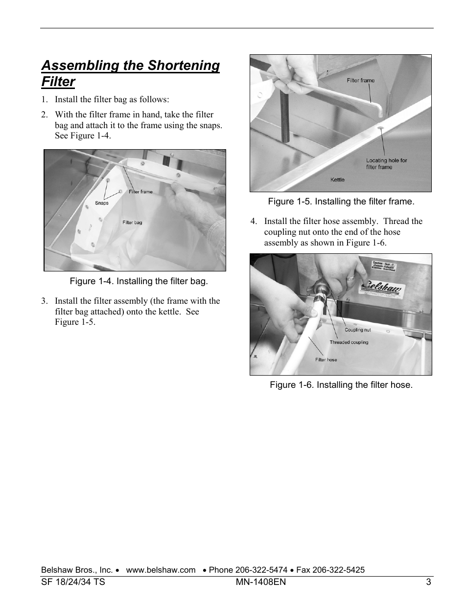 Assembling the shortening filter | Belshaw Adamatic SF18 Shortening Filter User Manual | Page 19 / 23