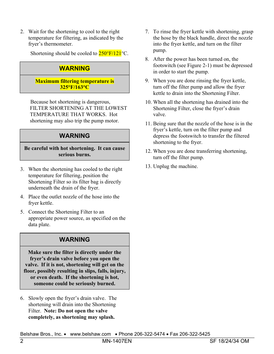 Belshaw Adamatic SF18 Shortening Filter User Manual | Page 8 / 23