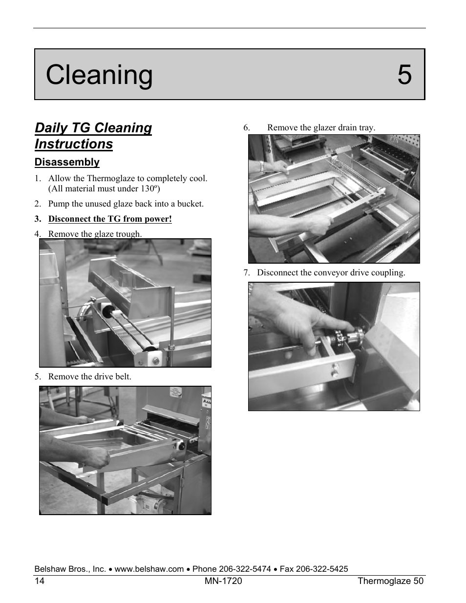 Cleaning 5, Daily tg cleaning instructions | Belshaw Adamatic TG50 Thermoglaze User Manual | Page 20 / 39