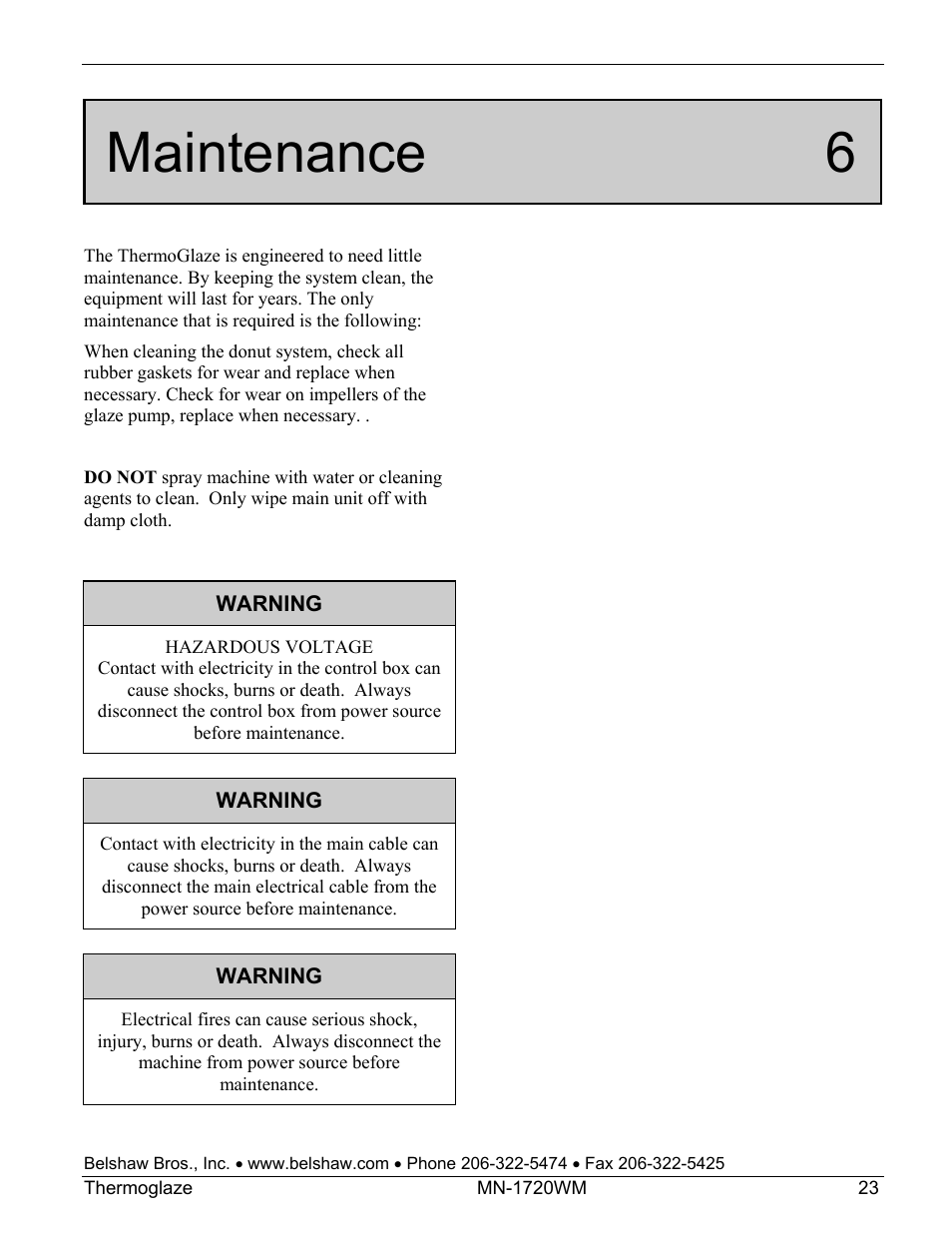 Maintenance 6 | Belshaw Adamatic TG50 Thermoglaze User Manual | Page 29 / 39