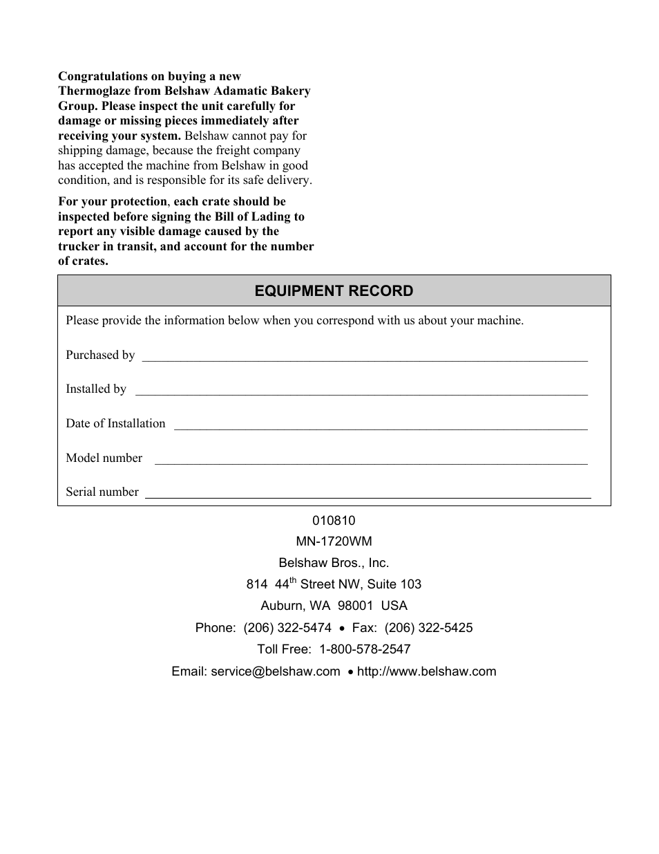 Belshaw Adamatic TG50 Thermoglaze User Manual | Page 3 / 39