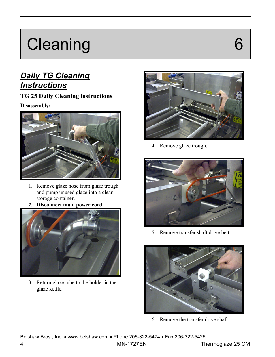 Cleaning 6, Daily tg cleaning instructions | Belshaw Adamatic TG25 Thermoglaze User Manual | Page 10 / 51