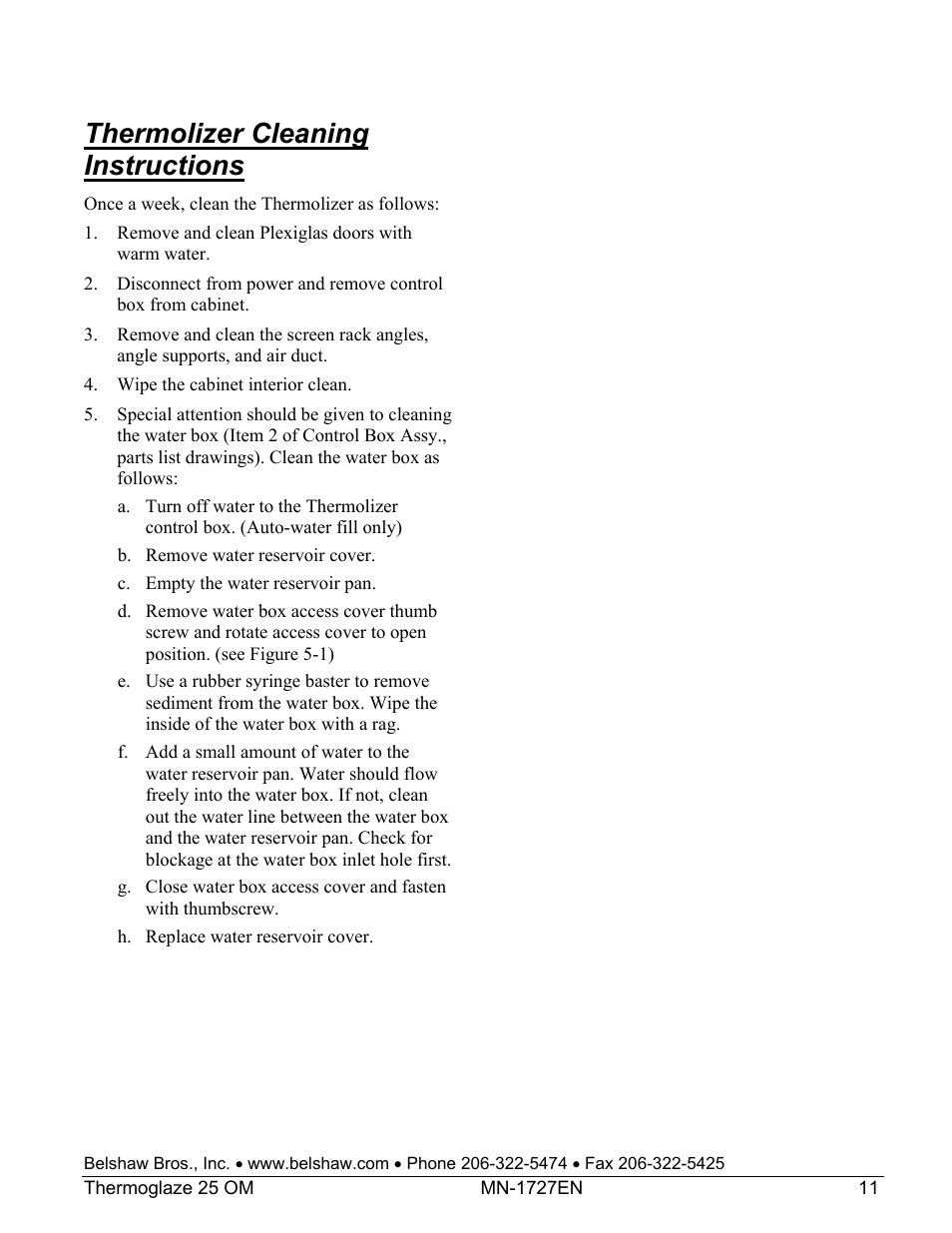 Thermolizer cleaning instructions | Belshaw Adamatic TG25 Thermoglaze User Manual | Page 17 / 51