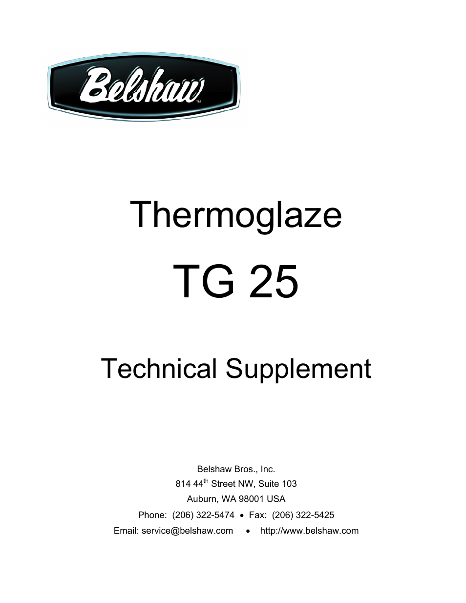 Tg 25, Thermoglaze, Technical supplement | Belshaw Adamatic TG25 Thermoglaze User Manual | Page 19 / 51