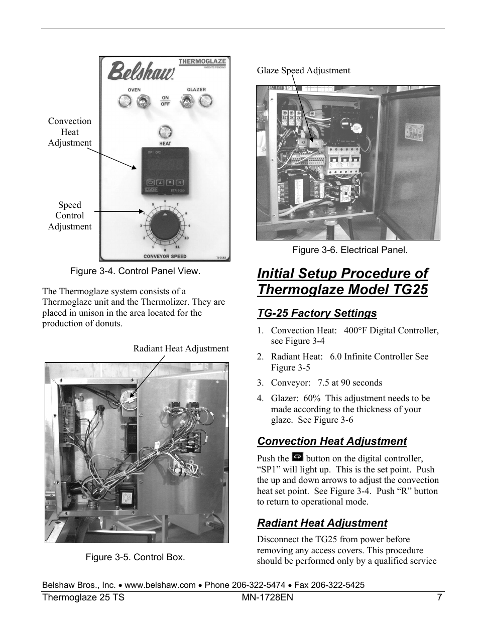 Initial setup procedure of thermoglaze model tg25 | Belshaw Adamatic TG25 Thermoglaze User Manual | Page 31 / 51