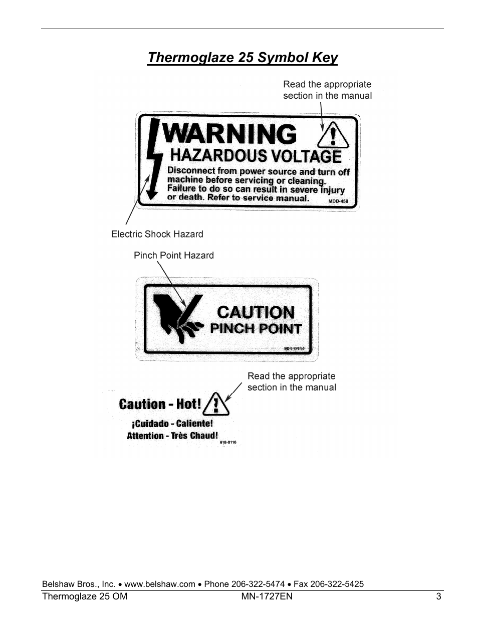 Thermoglaze 25 symbol key | Belshaw Adamatic TG25 Thermoglaze User Manual | Page 9 / 51
