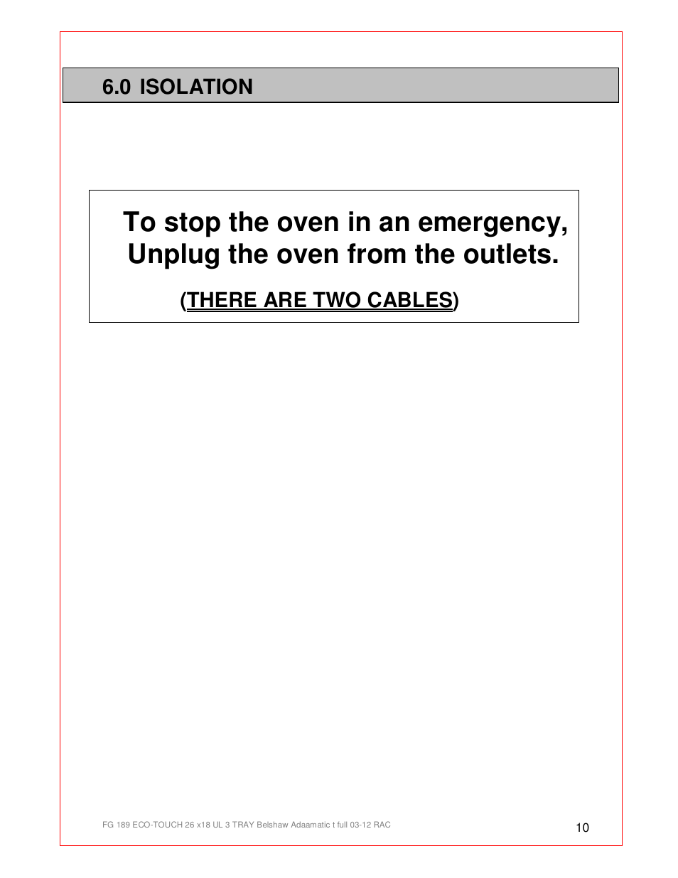 0 isolation, There are two cables) | Belshaw Adamatic BX4E Eco-touch Convection Oven User Manual | Page 10 / 32