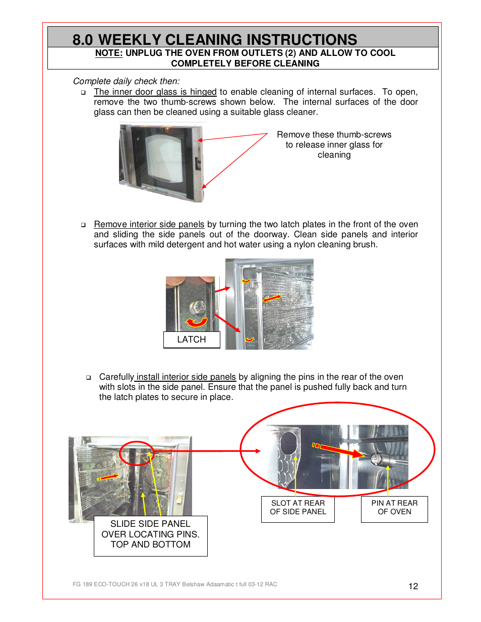 Weekly cleaning instructions | Belshaw Adamatic BX4E Eco-touch Convection Oven User Manual | Page 12 / 32