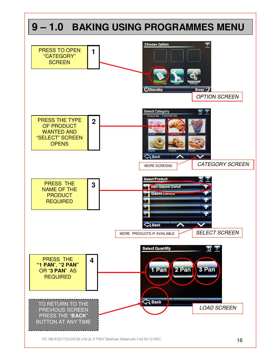 Baking using programmes, Menu | Belshaw Adamatic BX4E Eco-touch Convection Oven User Manual | Page 16 / 32