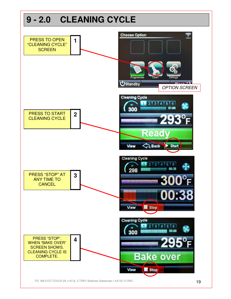 9 - 2.0 cleaning cycle | Belshaw Adamatic BX4E Eco-touch Convection Oven User Manual | Page 19 / 32