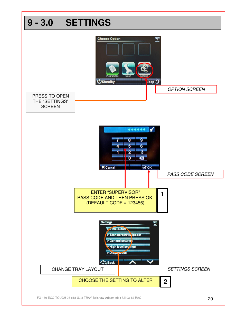 9 - 3.0 settings | Belshaw Adamatic BX4E Eco-touch Convection Oven User Manual | Page 20 / 32