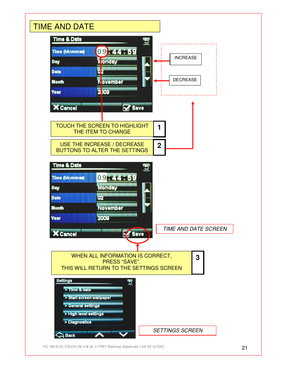 Time and date | Belshaw Adamatic BX4E Eco-touch Convection Oven User Manual | Page 21 / 32