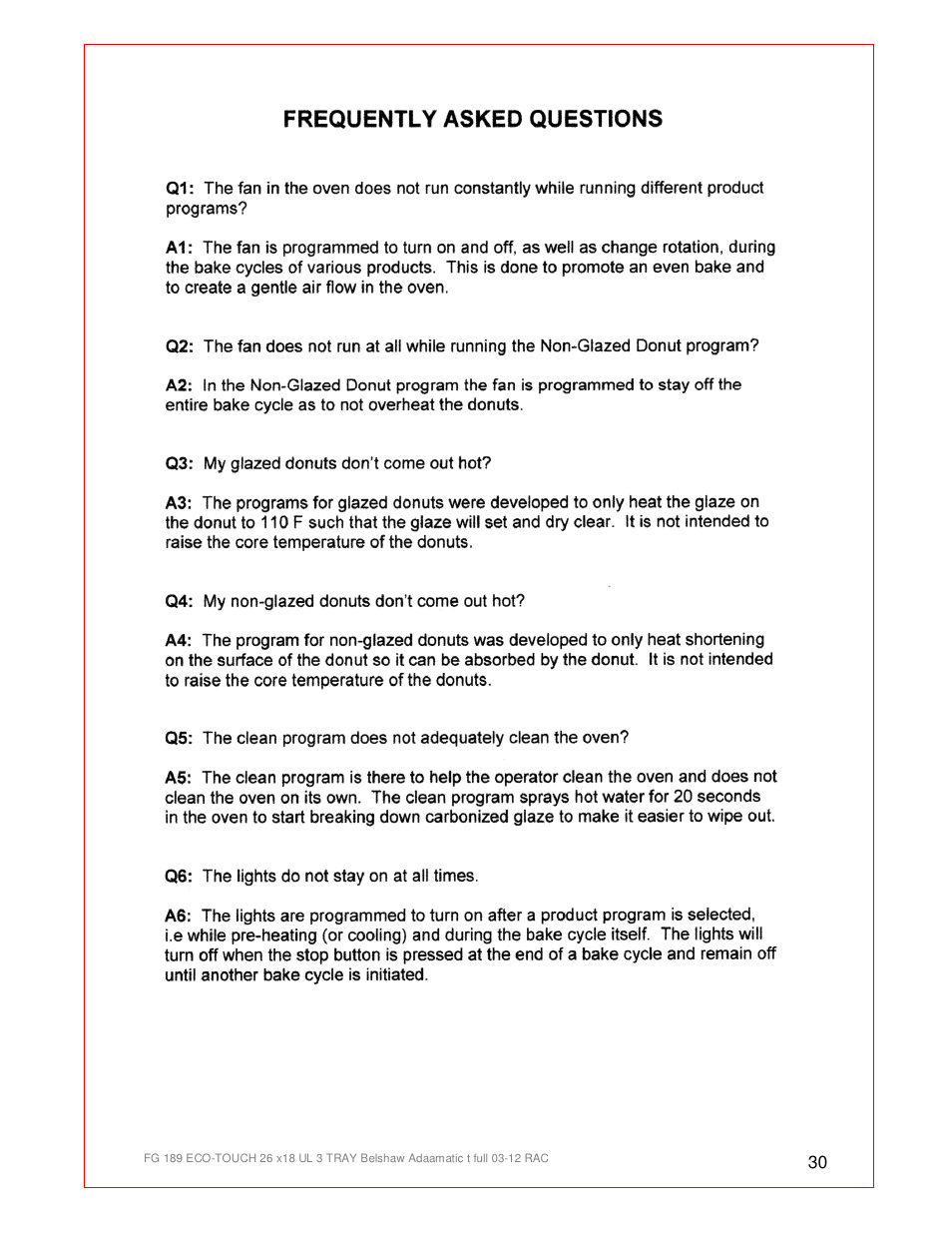 Belshaw Adamatic BX4E Eco-touch Convection Oven User Manual | Page 30 / 32