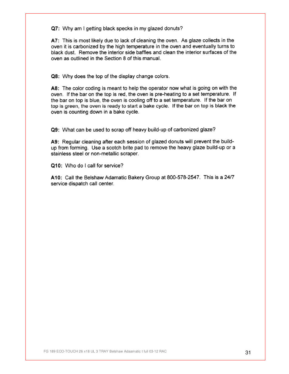 Belshaw Adamatic BX4E Eco-touch Convection Oven User Manual | Page 31 / 32