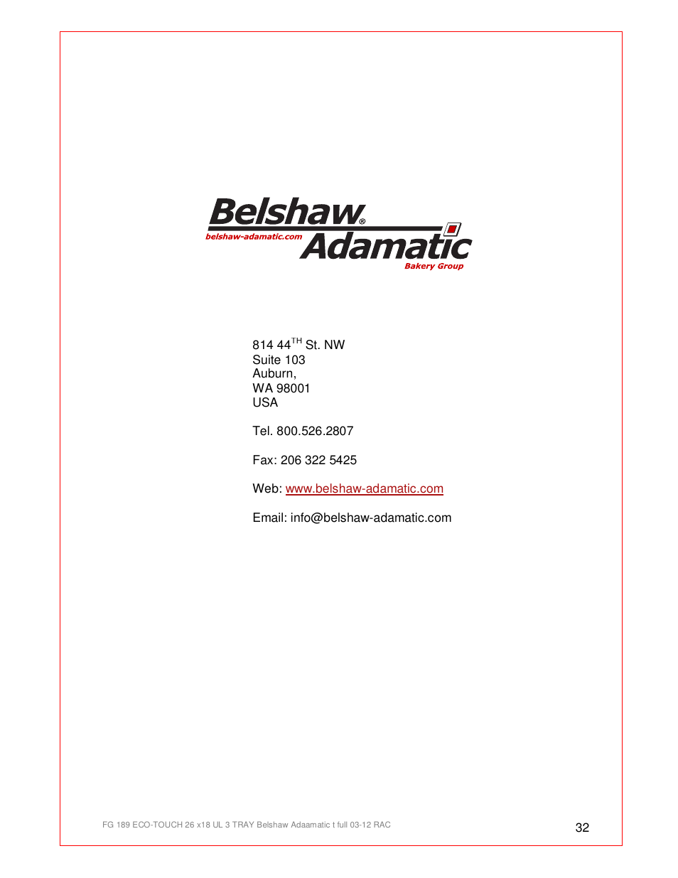 Belshaw Adamatic BX4E Eco-touch Convection Oven User Manual | Page 32 / 32