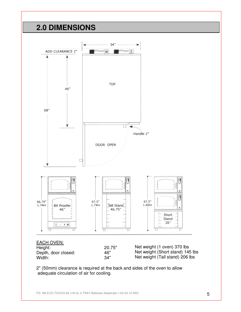 0 dimensions | Belshaw Adamatic BX4E Eco-touch Convection Oven User Manual | Page 5 / 32