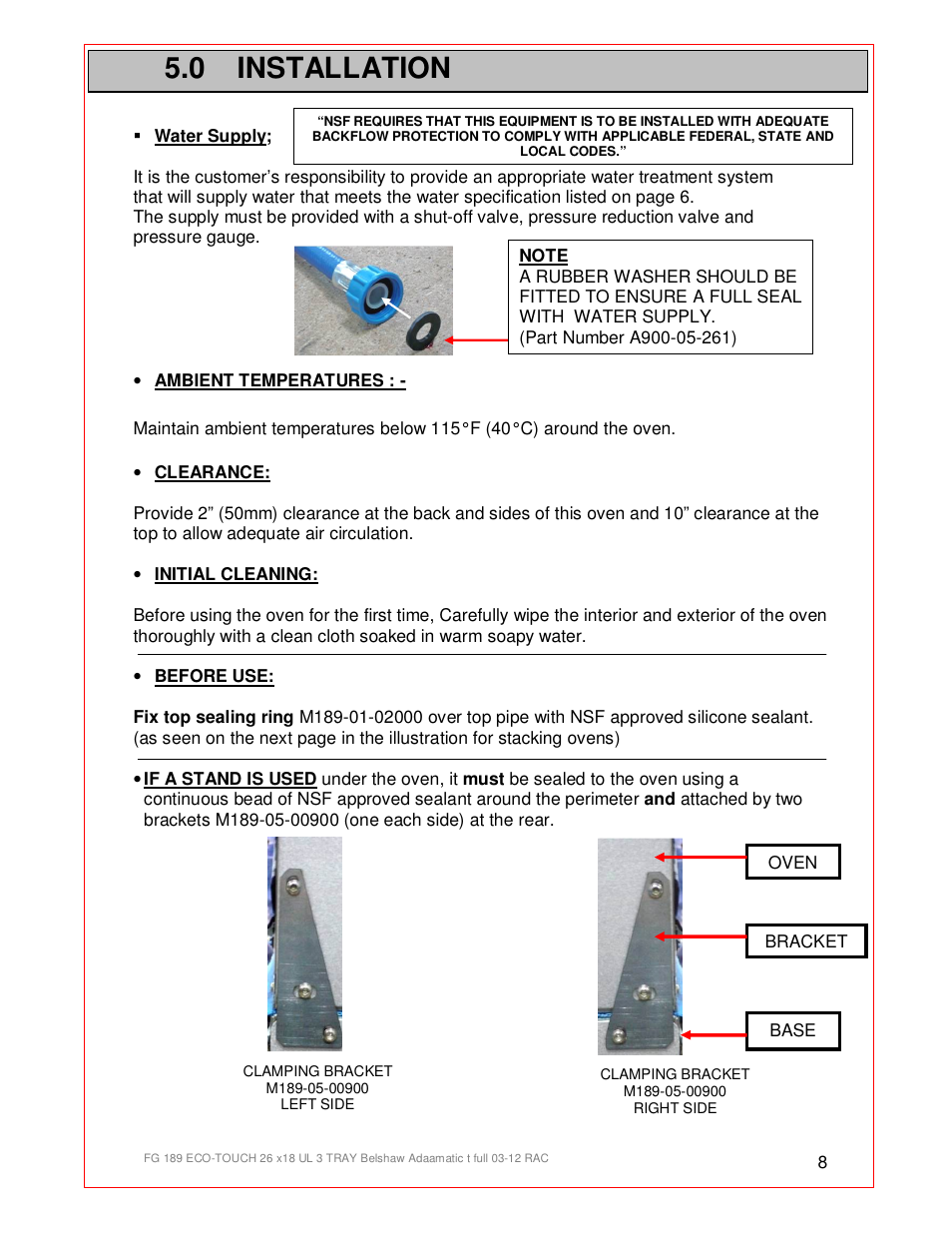 0 installation | Belshaw Adamatic BX4E Eco-touch Convection Oven User Manual | Page 8 / 32