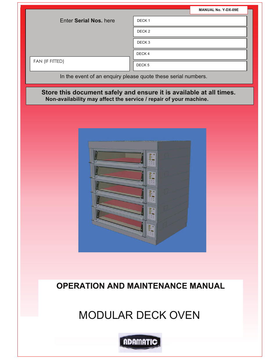 Belshaw Adamatic Harmony Deck Oven User Manual | 54 pages