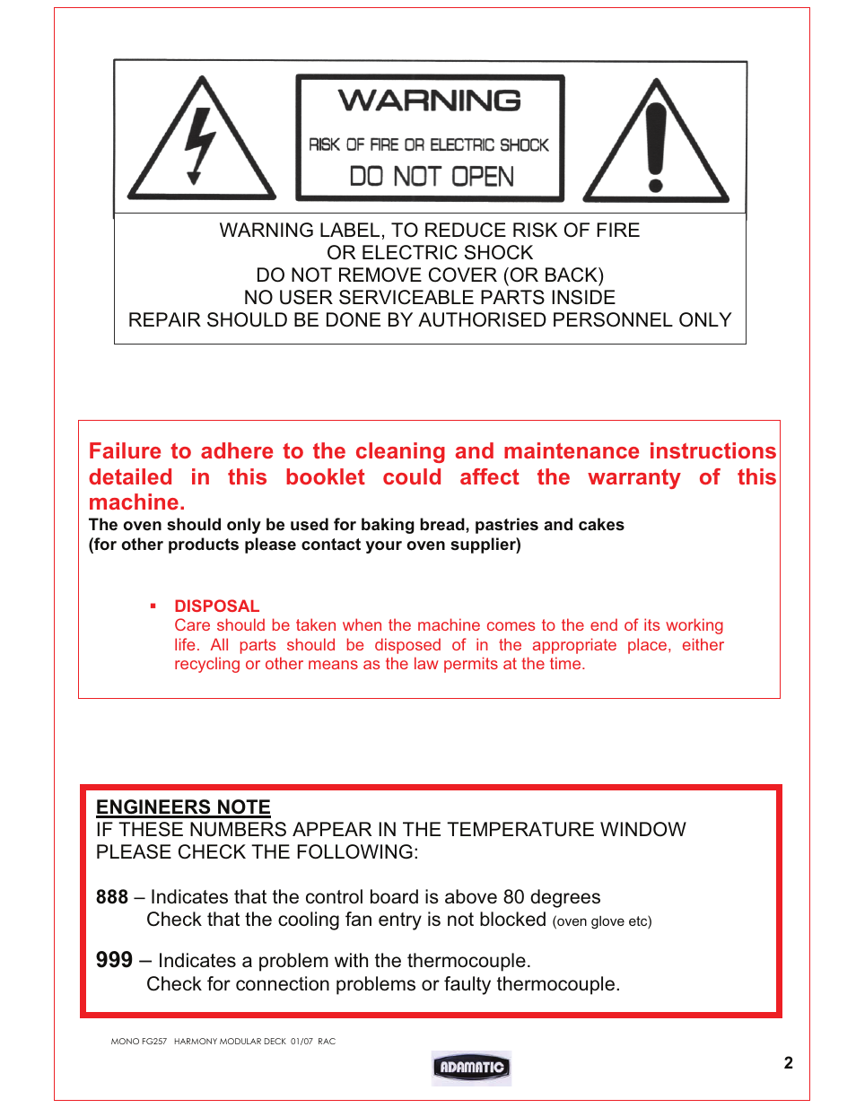 Belshaw Adamatic Harmony Deck Oven User Manual | Page 2 / 54