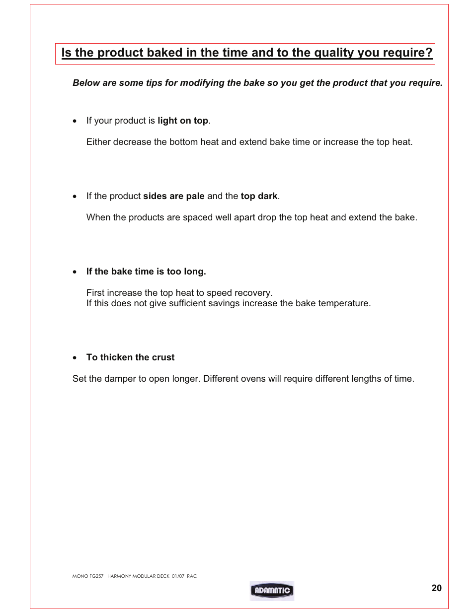 Belshaw Adamatic Harmony Deck Oven User Manual | Page 21 / 54