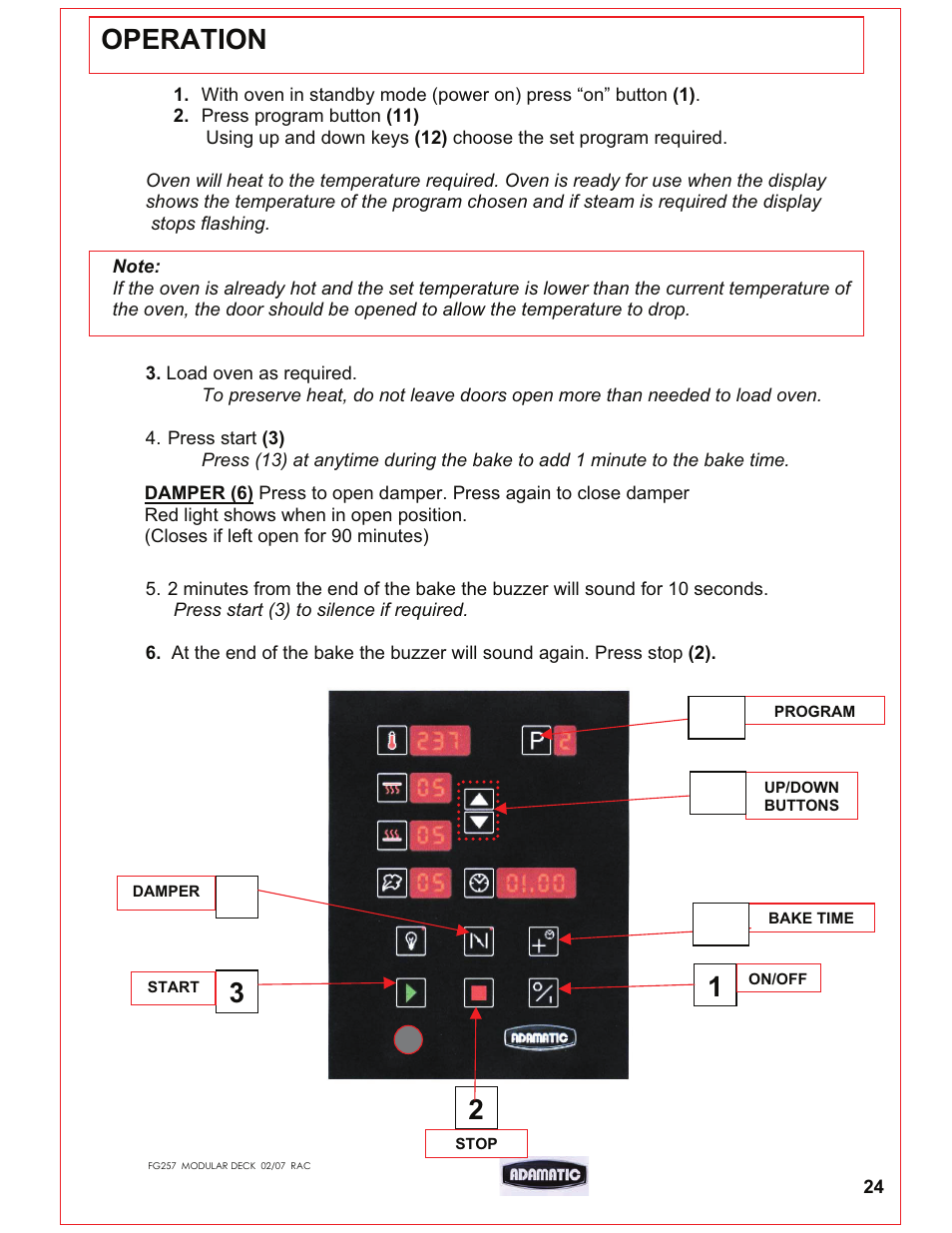 Operation | Belshaw Adamatic Harmony Deck Oven User Manual | Page 25 / 54