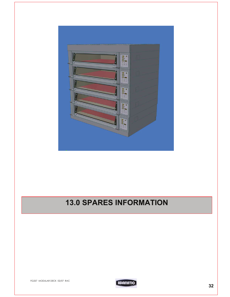 0 spares information | Belshaw Adamatic Harmony Deck Oven User Manual | Page 33 / 54