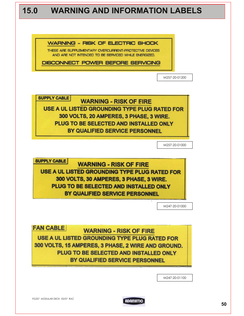 0 warning and information labels | Belshaw Adamatic Harmony Deck Oven User Manual | Page 51 / 54