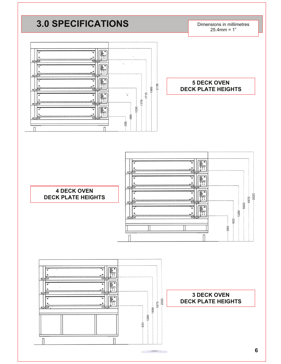 0 specifications | Belshaw Adamatic Harmony Deck Oven User Manual | Page 6 / 54