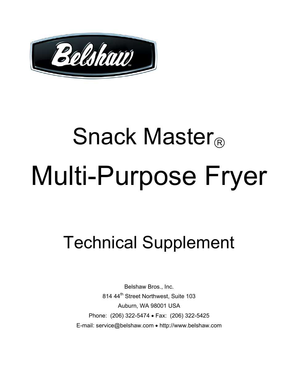 Multi-purpose fryer, Snack master, Technical supplement | Belshaw Adamatic Snack Master Snack Food Frying System User Manual | Page 17 / 40