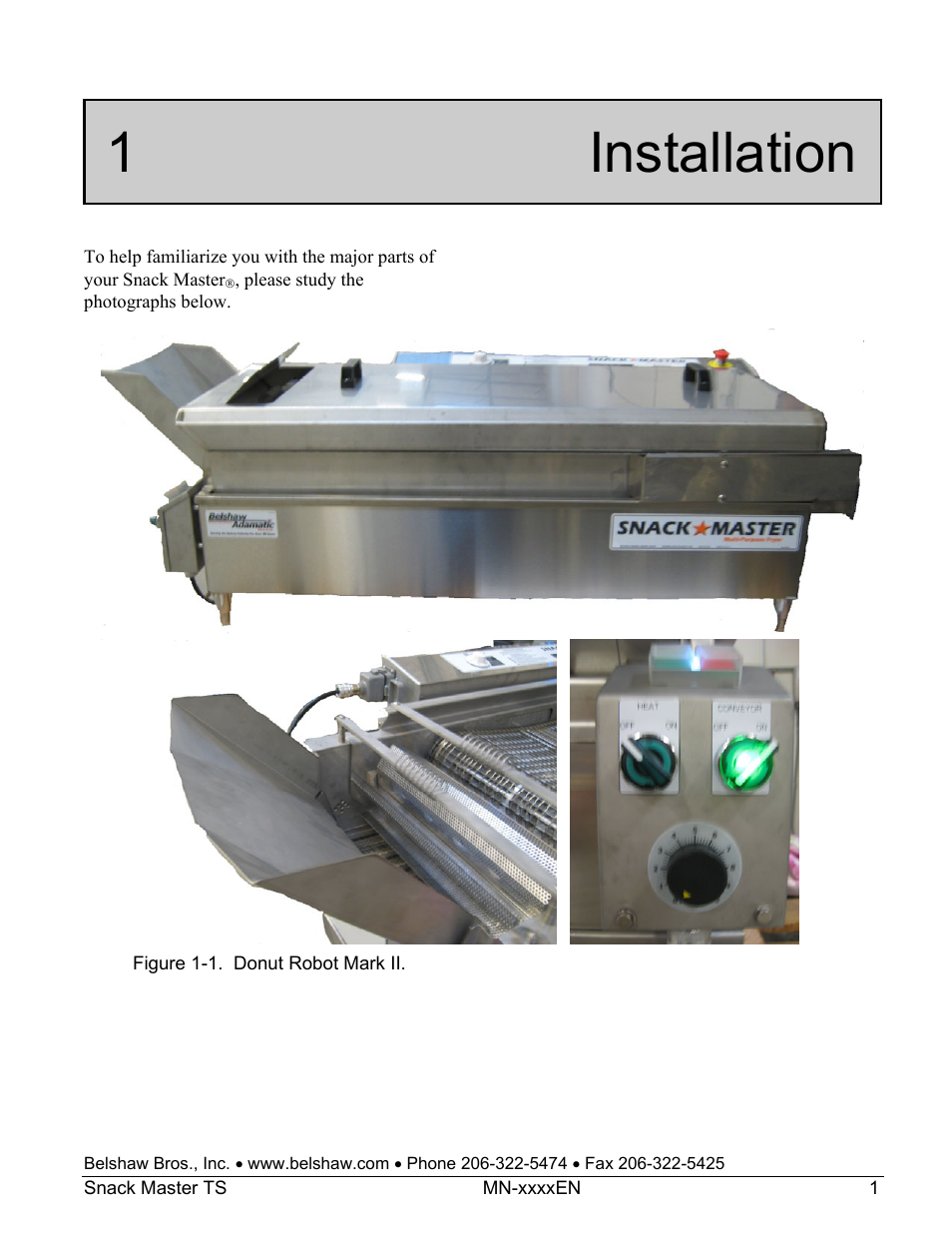 1 installation | Belshaw Adamatic Snack Master Snack Food Frying System User Manual | Page 23 / 40