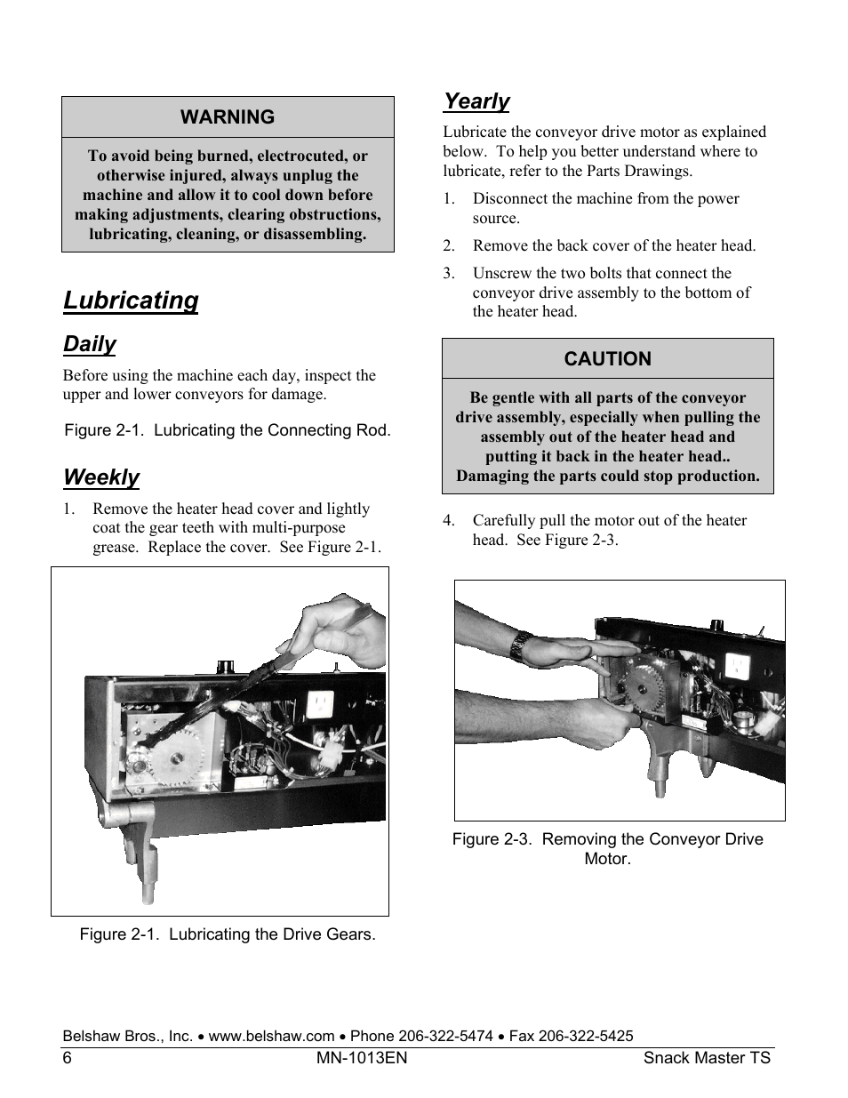 Lubricating, Daily, Weekly | Yearly | Belshaw Adamatic Snack Master Snack Food Frying System User Manual | Page 28 / 40