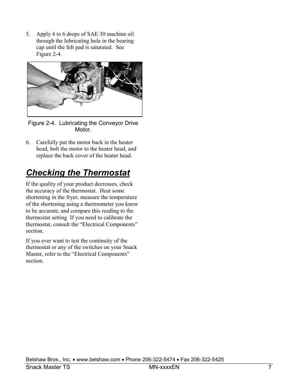 Checking the thermostat | Belshaw Adamatic Snack Master Snack Food Frying System User Manual | Page 29 / 40
