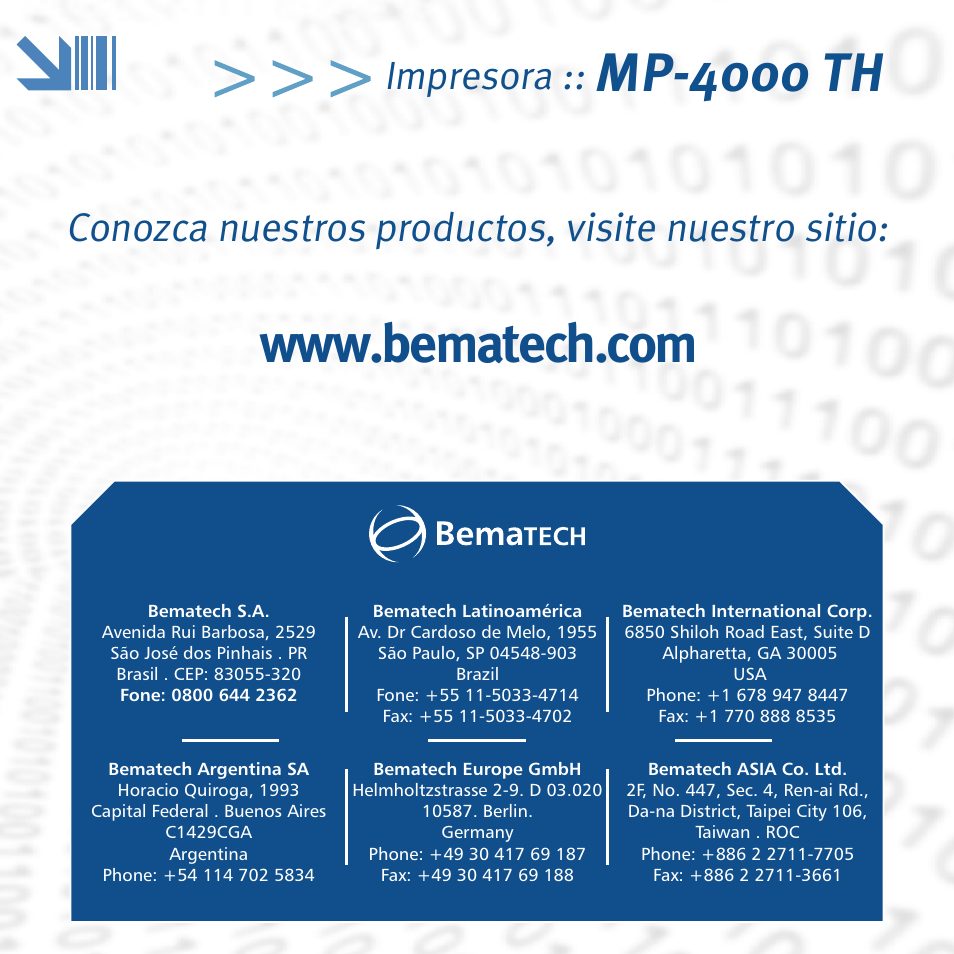 Mp-4000 th, Conozca nuestros productos, visite nuestro sitio, Impresora | Bematech MP-4000 TH Quick Start User Manual | Page 16 / 48