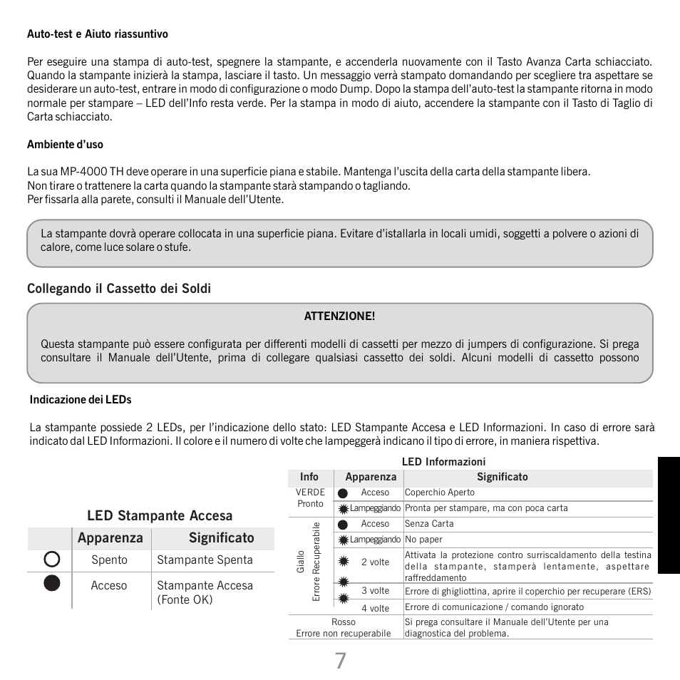 Led stampante accesa apparenza significato | Bematech MP-4000 TH Quick Start User Manual | Page 39 / 48