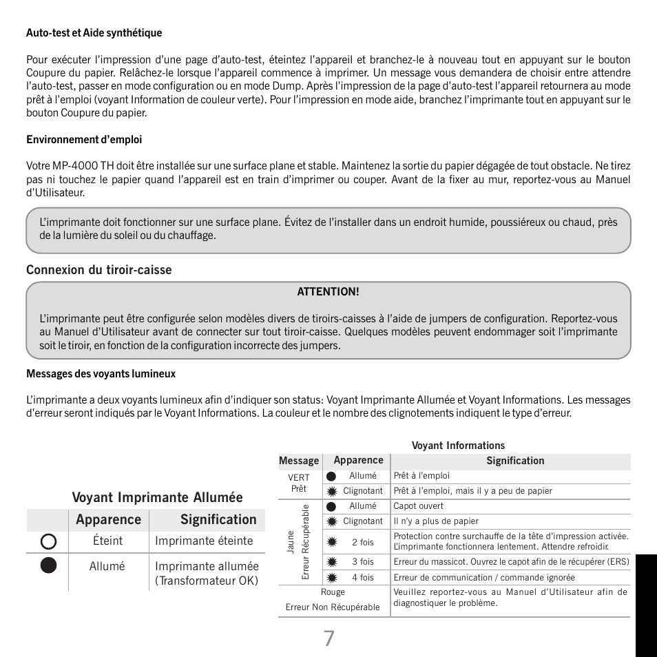 Voyant imprimante allumée apparence signification | Bematech MP-4000 TH Quick Start User Manual | Page 47 / 48