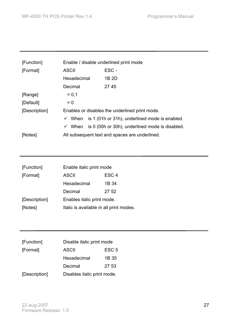 Bematech MP-4000 TH Programmer's Manual User Manual | Page 27 / 84