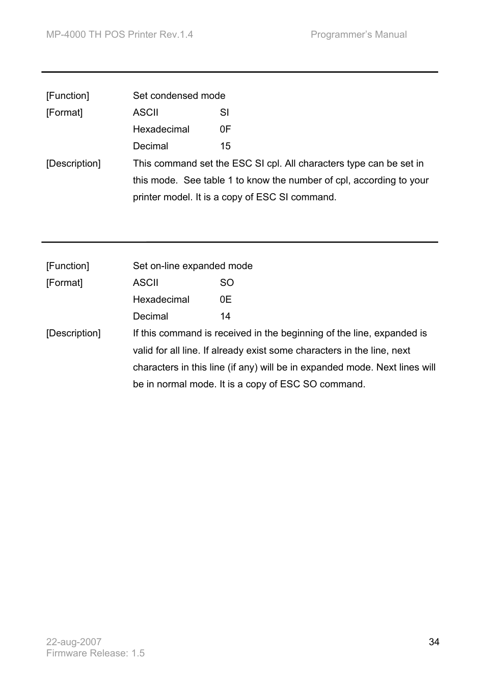 Bematech MP-4000 TH Programmer's Manual User Manual | Page 34 / 84