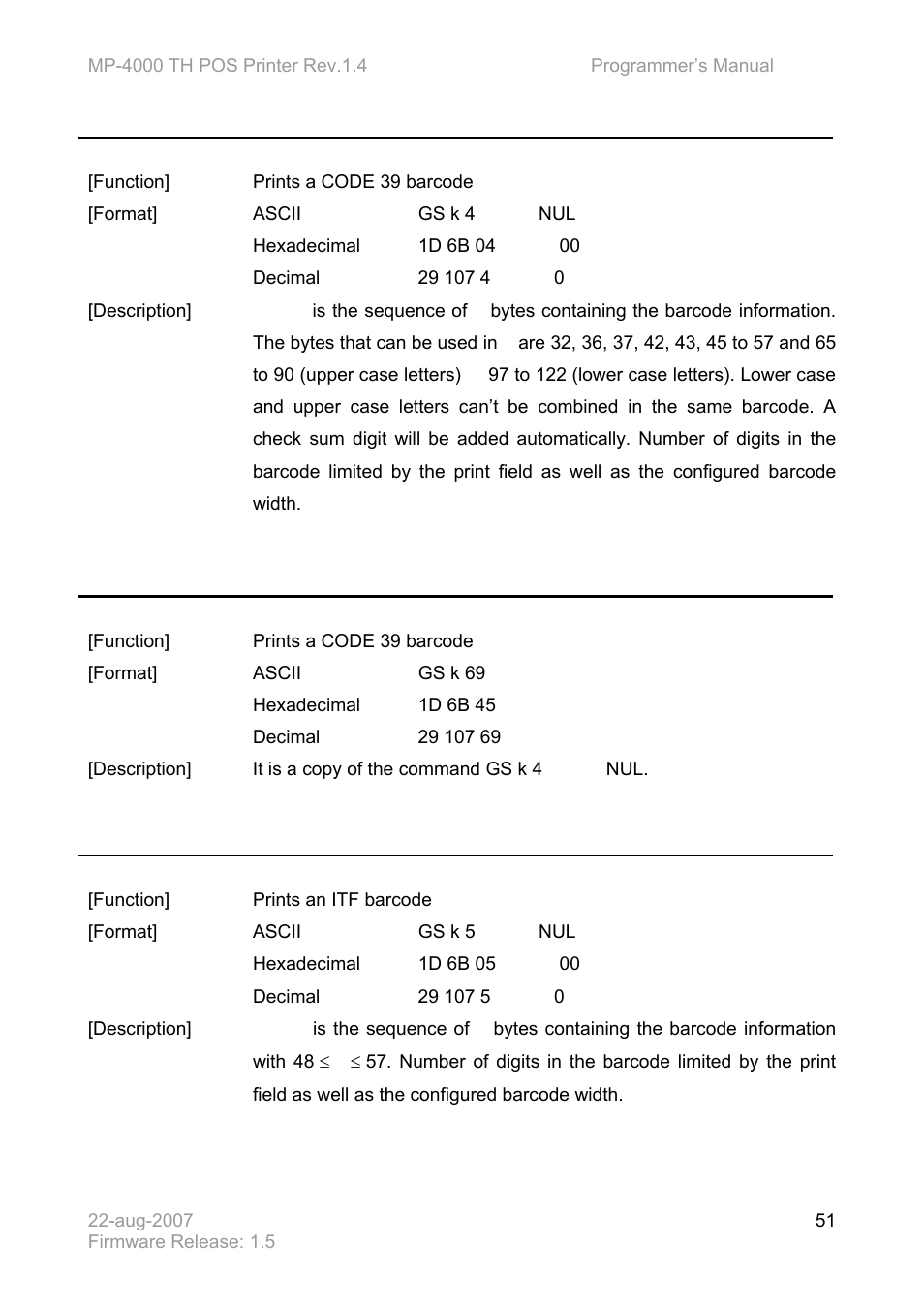Gs k 4 d, Gs k 69 n d, Gs k 5 d | Bematech MP-4000 TH Programmer's Manual User Manual | Page 51 / 84