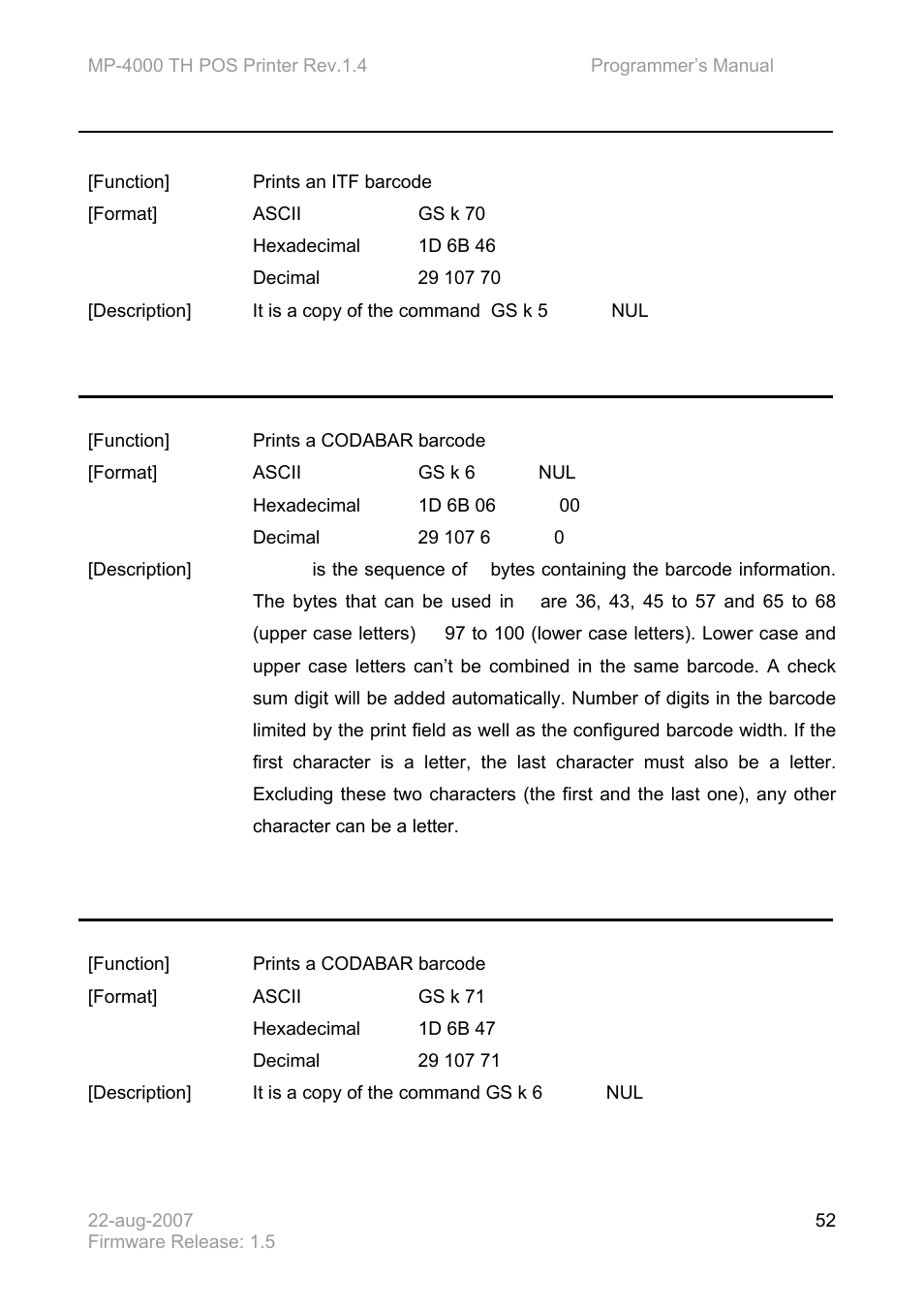 Gs k 70 n d, Gs k 6 d, Gs k 71 n d | Bematech MP-4000 TH Programmer's Manual User Manual | Page 52 / 84