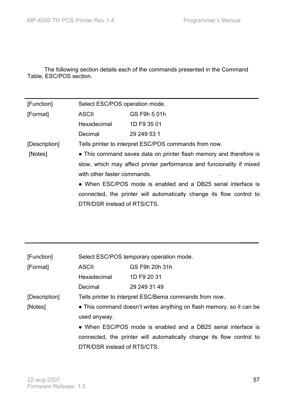 Esc/pos commands | Bematech MP-4000 TH Programmer's Manual User Manual | Page 57 / 84