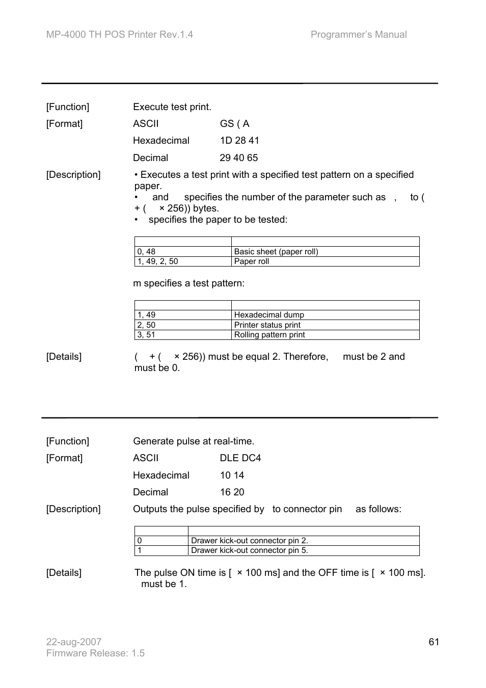 Gs ( a p, Dle dc4 n m t | Bematech MP-4000 TH Programmer's Manual User Manual | Page 61 / 84