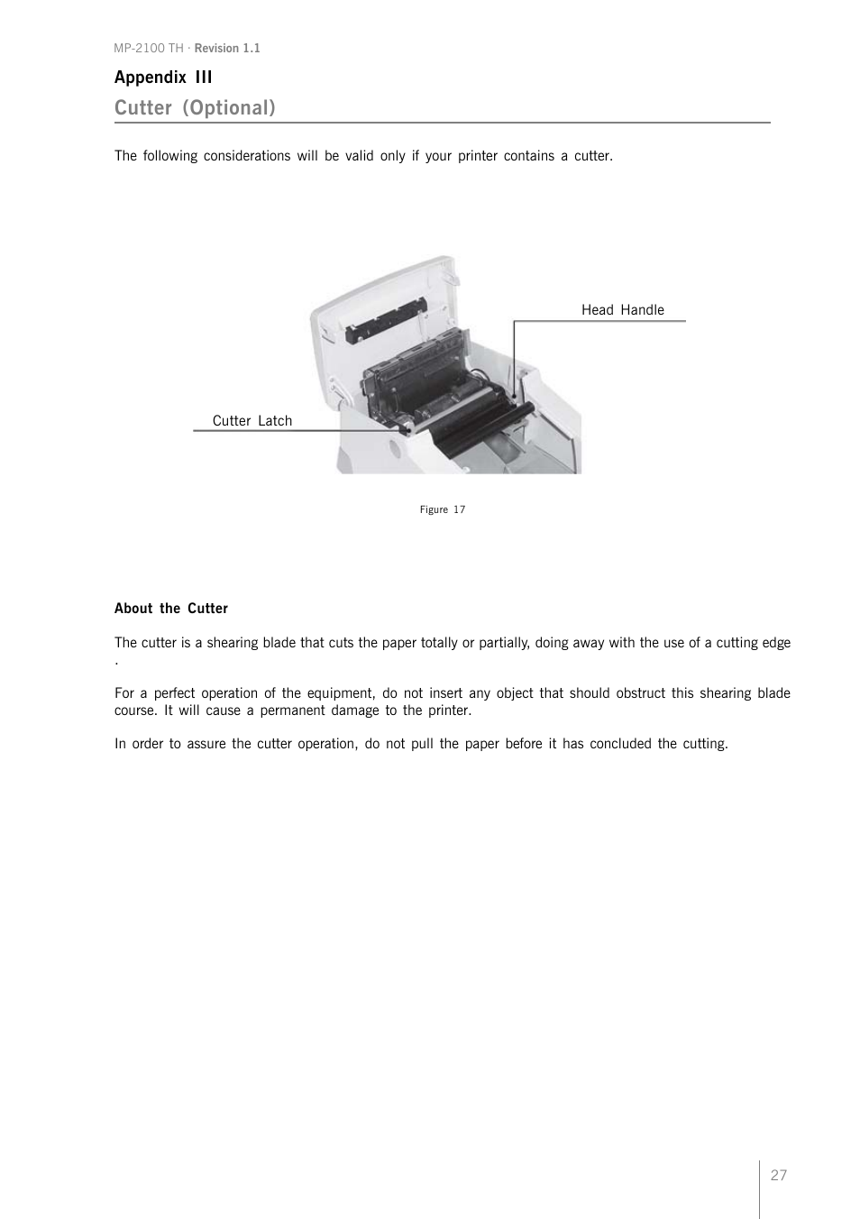 Cutter (optional), Appendix iii | Bematech MP-2100 TH User Manual | Page 27 / 36