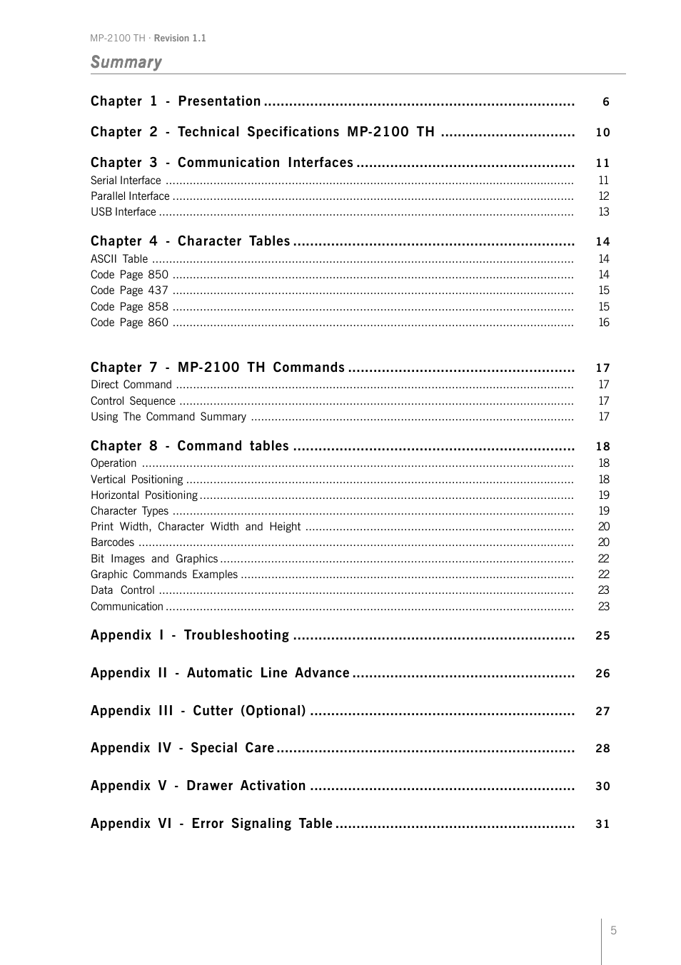 Summar | Bematech MP-2100 TH User Manual | Page 5 / 36