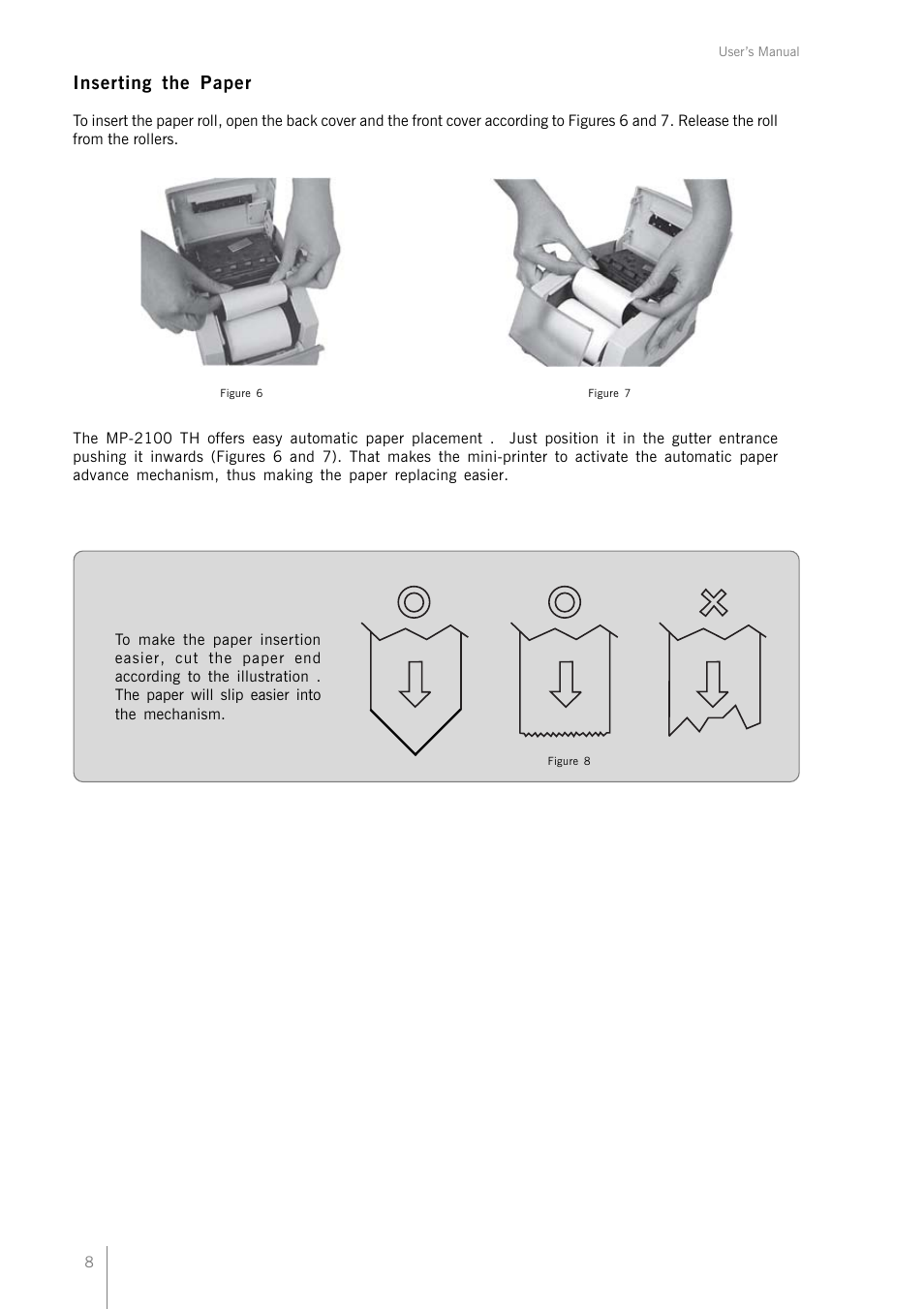 Inserting the paper | Bematech MP-2100 TH User Manual | Page 8 / 36